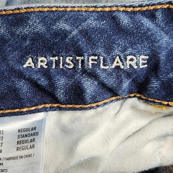 American Eagle Jeans Womens 12 Blue Artist Flare Distressed Mid Rise Stretch - Picture 11 of 13